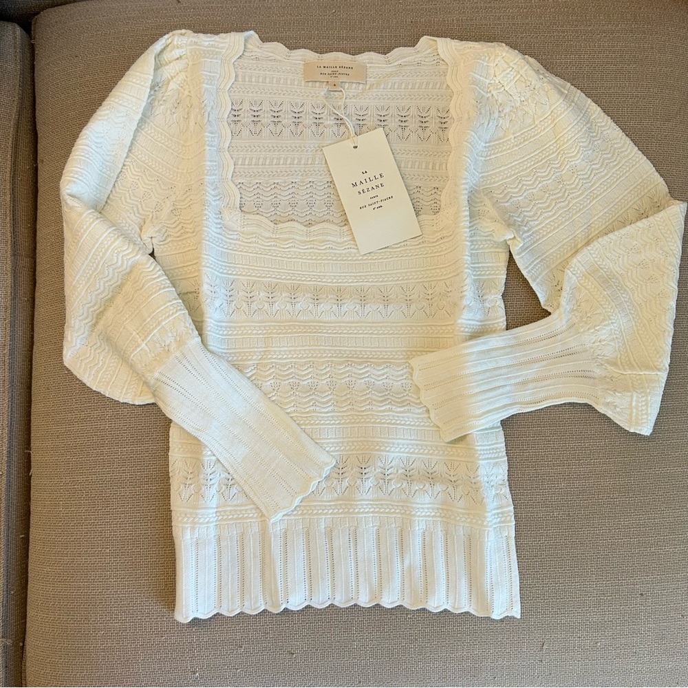 NWT Sezane Ronnie Jumper - Ecru Ivory Cream Top Sweater French Soft Causal - Picture 5 of 10